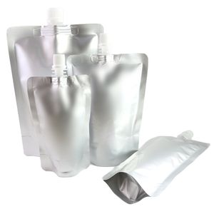 Sacs d'emballage de jus métalliques Eco Stand Up Aluminium Mylar Bec Poches 50pcs Sacs de stockage de bec de lait maternel en plein air avec entonnoir 201021