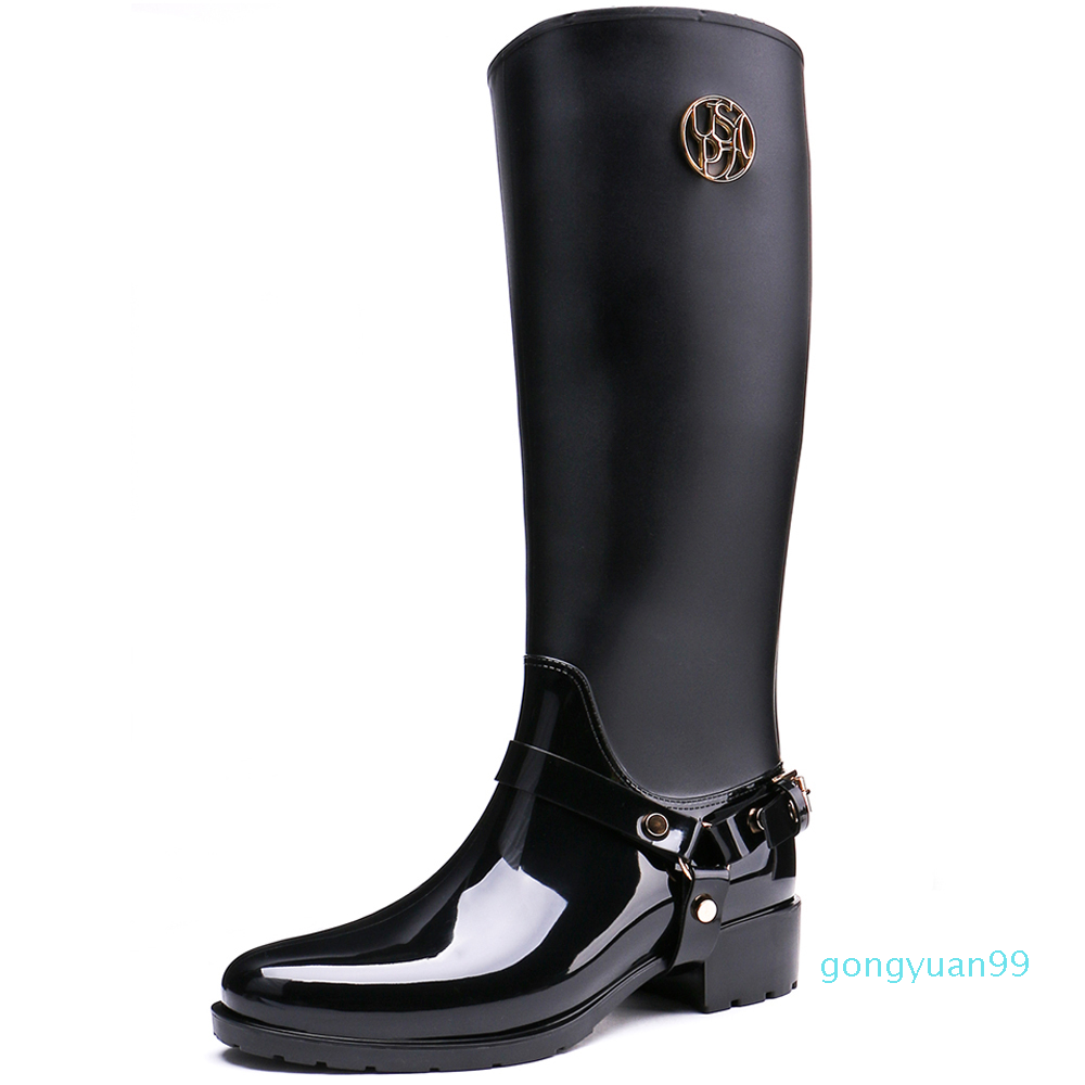 Eco-PVC Joelho-Alto Zíper Fechamento Classic Slim Design Feminino Botas de Chuva