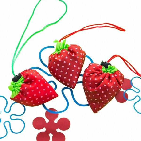 sac Eco Shop Fi Strawberry Printing pliable réutilisable épicerie fourchette de fruits pliants pochettes sacs de rangement de grande capacité E4TX #