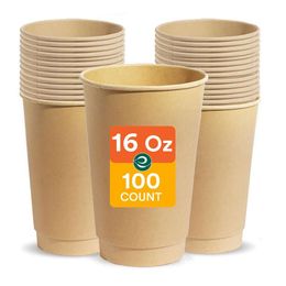 ECO SOUL 100% Composteerbaar Plantaardig (pfas-fr) 16oz (100 Count, 16 Oz Hot Cups) Wegwerp Bagass Papr Eco-vriendelijke kopjes |Stevig, magnetronoven