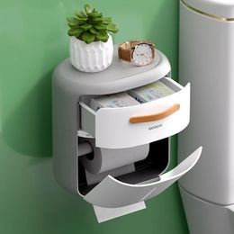 ECOCO 2-laags toiletpapierholer met opberglade Waterdicht zonder boren Badkamer Toiletrol Tissue Box Organizer 240223