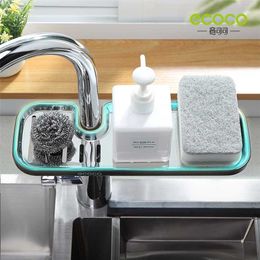 Ecoco Faucet Esponja Jabón Drenaje Almacenamiento Rack Fregadero Plato Ajustable Paño Drenaje Titular Baño Accesorios de Cocina Organizador 211110