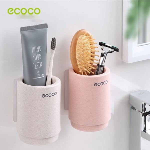 ECOCO – support mural magnétique pour brosse à dents, accessoires de salle de bains, paille de blé saine pour la maison, anti-poussière, sans clous