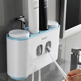ECOCO Soporte de cepillo de dientes automático Expresión de dientes Dispensador de pasta de dientes Taza de montaje en pared Accesorios de baño 220401