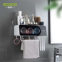 Ecoco Wall Mount Automatische tandpasta Dispenser Badkamer Accessoires Set Squeezer Tandenborstel Holder Tool 211222