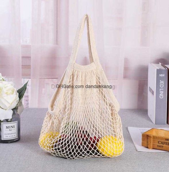 Ecofriendly mesh dilly bag Réutilisable coton String Shopping sac de rangement Shopper Tote Mesh Net poche fruits poche extérieure Portable Sac