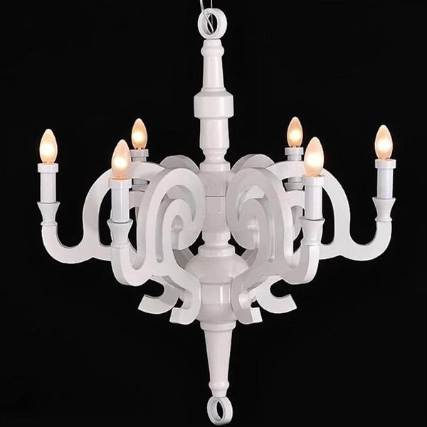 Ecolight-candelabros de madera modernos, 5 o 6 luces E14, pintura blanca o negra, lámpara de araña para salón, iluminación 336L