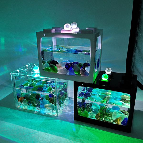 Écologie Mini Fish Tank Aquariums Originalité LED Bureau Dortoir Bureau Fishbowl Décoration Maison Transparent 8 3lb Q2