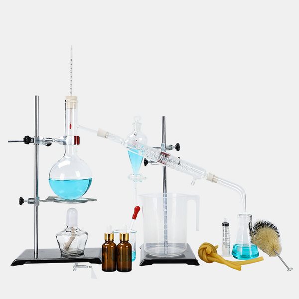 Suministros de laboratorio Juego de cristalería de laboratorio de 500 ml El dispositivo de destilación y extracción se utiliza para extraer el rocío puro químico del aceite esencial