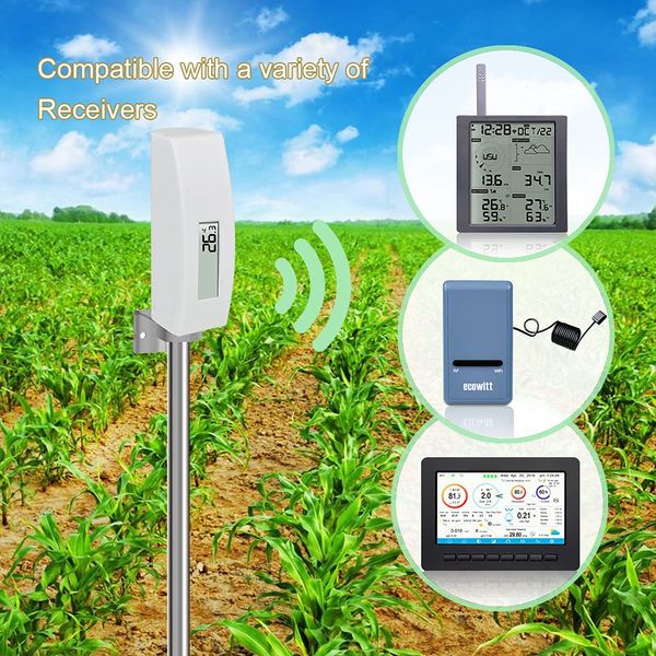 Sensor de temperatura del suelo de ECOWITT WN34S, probador de suelo impermeable con pantalla LCD, sensor de sonda de temperatura de 11.8 pulgadas