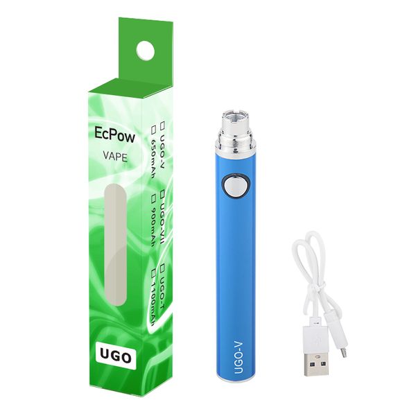 Ecpow UGO V 510 Fil Batterie Tension Variable Micro USB Rechargeable EGO Vape Pen 650 900 mAh Evod VV Préchauffer PassthroughCharger