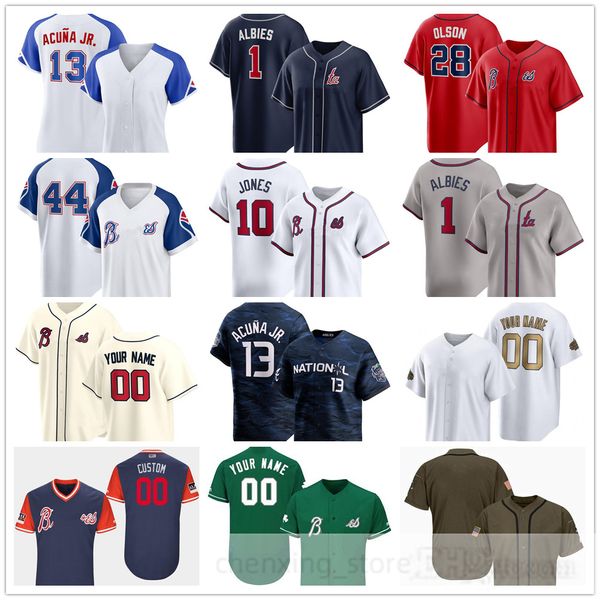 Ed 2024 Jerseys de béisbol 10 Chipper Jones 3 Dale Murphy 44 Hank Aaron 13 Ronald Acuña Jr. 28 Matt Olson 1 Ozzie Albies 99 Spencer Strider 27 Austin Riley 54 Max