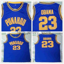 Ed NCAA Mens Vintage Basketball Jerseys College 23 Barack Obama Punahou High School Jersey Azul Blanco Camisas S-2XL