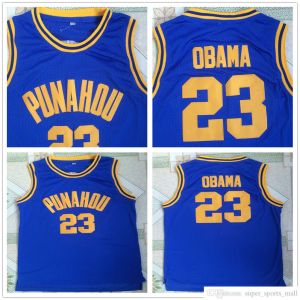 Ed NCAA Mens Vintage Basketball Jerseys College 23 Barack Obama Punahou High School Jersey Bleu Blanc Chemises S-2XL