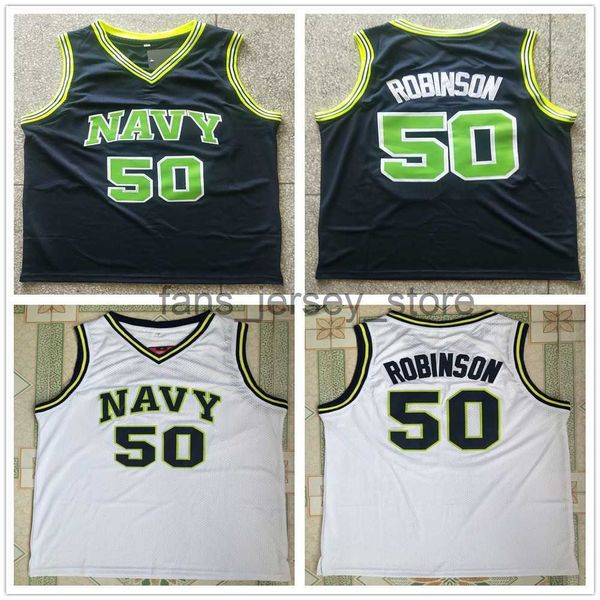 Ed NCAA Mens Vintage Basketball Jerseys USNA College David 50 Robinson Jersey l'amiral Naval Academy Navy Midshipmen Blue White Shirts