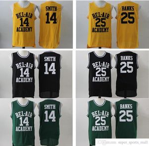 Ed The Fresh Prince of Academy Basketball Jerseys College #14 Will Smith Jersey Mens Black Green Yellow Bel-Air 25 Carlton Banks