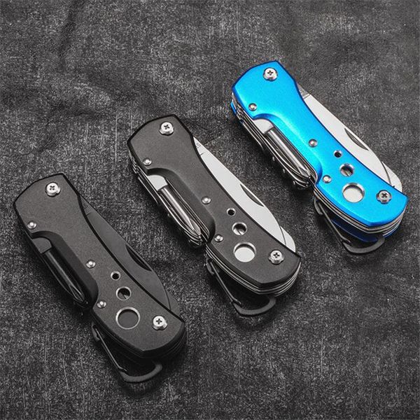 EDC Mini llavero de bolsillo portátil Cuchillo 15 en 1 Cuchillos plegables de acero inoxidable Llaveros Acampar al aire libre Caza Cuchillo de combate táctico Herramienta de supervivencia para hombres Mujeres Regalos