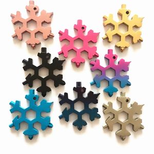 EDC Tool Gear Snowflake Moersleutel 18 in 1 roestvrij staal buitenshuis multi-functie flesopener sleutelhanger zwarte schroevendraaiers Draagbare 4TP M2