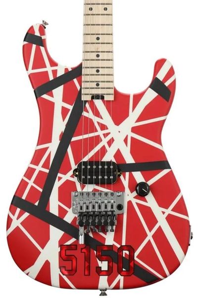 Eddie Edward Van Halen Kramer 5150 Red Electric Guitar Black White Stripes, Floyd Rose Tremolo Bridge, Locking Nut, Maple Neck Fingerboard