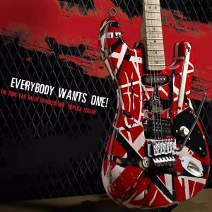 Stock Edward Eddie Van Halen RELIC pesado Red Franken 5150 Guitarra eléctrica Rayas blancas Floyd Rose Tremolo Bridge Frankenstein Gafas de sol derecha