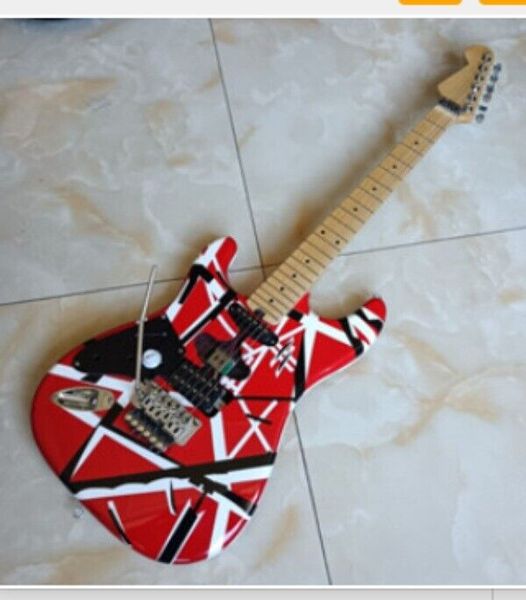 Eddie Van Halen Main gauche Relic Guitare électrique White Black Stripe Red Body Maple Neck Haute qualité