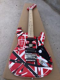 Eddie Van Halen "Fran Ken" Guitare électrique de relique lourde / Corps rouge / décoration à rayures en noir et blanc, en gros et au détail