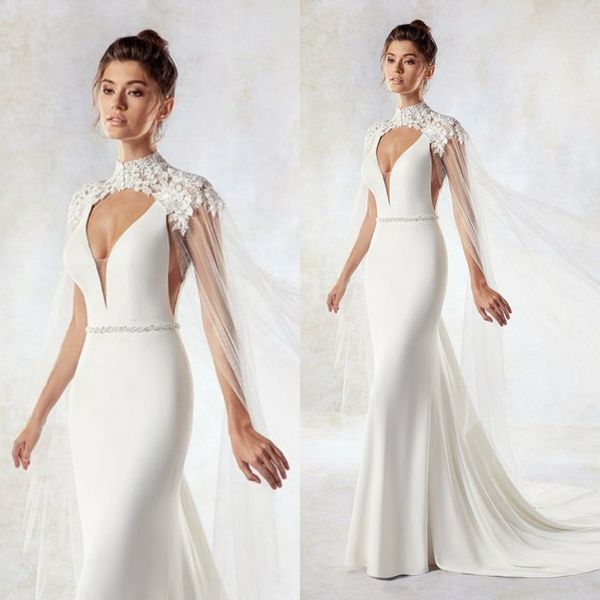 Eddy K Vestes De Mariée Sur Mesure Col Haut Dentelle Appliqued Cape De Mariage Châles Femmes Long Wraps pour Robes Formelles