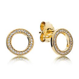 EDELL 100% 925 Sterling Silver Gloednieuwe 1: 1 Echte Eternity Ring Oorbellen 14k Gold Charm Hollow Elegant Zirkonium Ring Oorbel