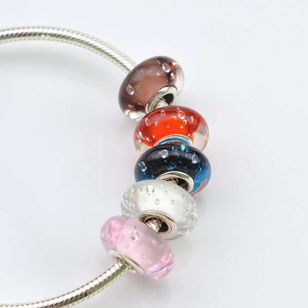 EDELL 925 perles en verre de Murano en argent sterling s'adapte à bricolage Pandora Bracelet bulle charme perles en vrac femmes originales bijoux à bricoler soi-même en gros