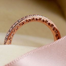 EDELL Authentic 100% 925 Sterling Zilveren Ring Rose Gold Princess met Crystal Rings Compatibel met Pandora DIY Exquisite Gift Jewelry