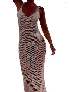 Edhomenn Femmes Voir à travers la robe en mesh Backless Hollow Out lanière de bikini esthétique Cover Ups Summer Beach