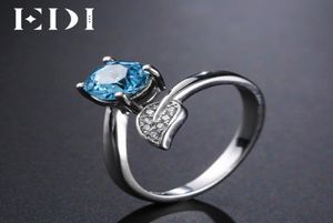 EDI Natuurlijke Blauwe Topaas Edelsteen Puur 925 Sterling Zilveren Ring Voor Vrouwen Bladvorm 6mm Ronde Fijne Sieraden Y18927044873207