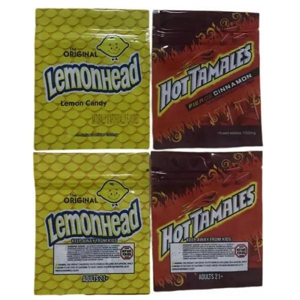 Sacs d'emballage comestibles 1000 mg en plastique vide The Original LemonHead Gummies comestibles Sac de poche à fermeture éclair refermable anti-odeur Hot Tamales BJ