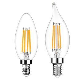 Lámpara de vela Led regulable con filamento Edison 2W 4W 6W E14 E12 bombillas de luz Led E12 E14 E27 luz de vela 110V 220V