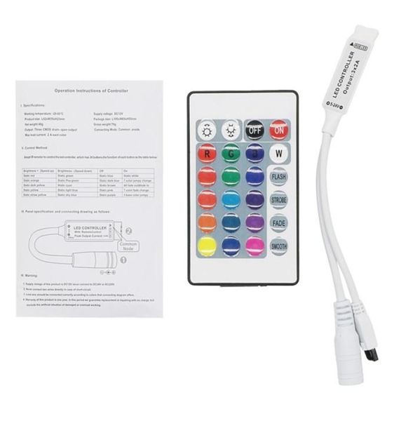 Edison2011 Control remoto inalámbrico por infrarrojos de 24 teclas 12V RGB LED Mini controlador atenuador para tira de LED RGB 5050 3528 3 canales Led5010796