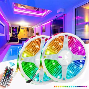 Edison2011 5M 10M RGB LED Strip 5050 DC12V 60LEDs Étanche Flexible Bande Ruban Fita Tira LED Bandes Lumineuses avec Télécommande + Adaptateur Boîte Cadeau