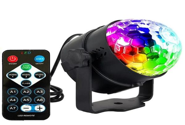 Edison2011 Mini RGB 3W Crystal Magic Ball Led Lámpara de escenario DJ KTV Disco Luz láser Luces de fiesta Sonido IR Control remoto Navidad P9992434