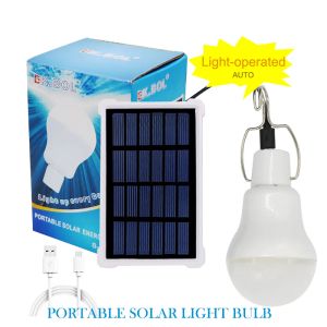 Edison2011 Luces solares para jardín Bombilla de control portátil 12LED Lámpara de panel solar Lámparas de linterna recargables alimentadas por USB para cobertizo de casa Granero interior