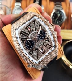 Edition V45 SC DT 3D Numéro stéréoscopique Date de date Rose Gold Diamond Steel Case VK Quartz Chronograph Mens Watch Leather Stra9638191