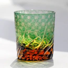 Edo Kiriko Glas, böhmische tschechische Gravur, Whisky- und Weinbecher/Trinkgeschirr, handbemaltes Glas-Whiskybecher mit Geschenkbox