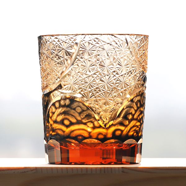 Verres à whisky japonais Edo Kiriko Tsukumi connectés en cristal ambre, verres faits à la main, verres à vin occidentaux