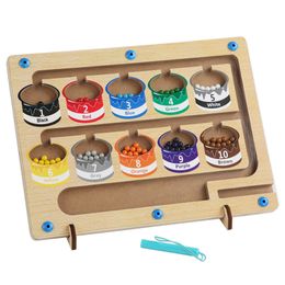 Educatief speelgoed kleur matching magnetische kraal bewegende game populair houten magnetische kleur tellen doolhofspeelgoed