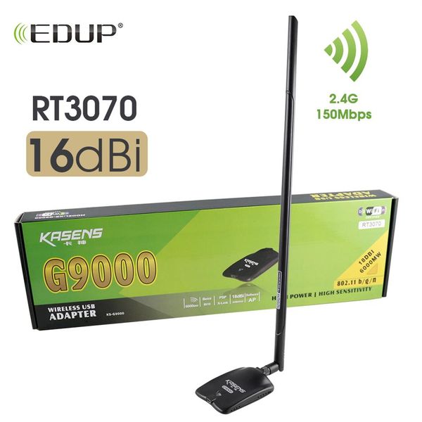 Adaptateur WiFi USB EDUP haute puissance Ralink3070L 6000mW Wi-Fi longue portée recevoir 2 antennes 4Ghz 18dBi carte réseau USB210T