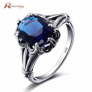 Edward Antieke Sieraden Gemaakt Sapphire Stone Ring 925 Sterling Zilveren Vrouwen Vintage Hollow Out Gegraveerde Bloem 240112