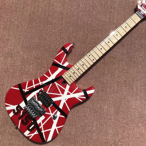 Edward Van Halen 5150 Guitare électrique à rayures blanches, rouge, Floyd Rose, chevalet trémolo, manche et touche en érable, amélioré