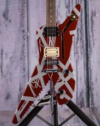 Edward Van Halen série rayée uréthane satiné bordeaux rayures argentées guitare électrique crochets à œil chromés avec tendeurs Brai6278967