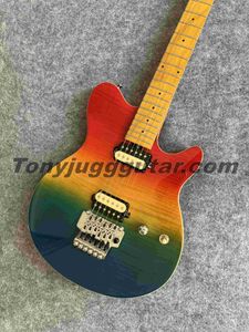 Edward Van Halen Yellow Red Green Electric Guitar Flame Maple Top, China Floyd Rose Tremolo Bridge Whammy Bar, Lacquer Paint Fingeboard, Little Dot Inlay