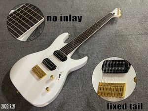 Guitarra eléctrica de 7 cuerdas, cabezal invertido a mano derecha, color blanco sólido, piezas doradas, diapasón de ébano sin incrustaciones