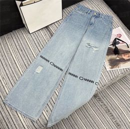 Lettre eembroidered jeans pantalon déchiré pour les femmes hautes taies pantalons en denim cool pantalon jean streetwear