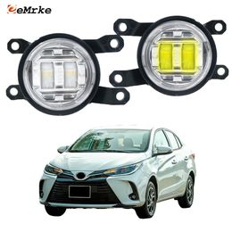 EEMRKE Led-automistlampenmontage voor Toyota Yaris Sedan Vios 2020 2021 2022 2023 Voorbumper Mistlamp met lens Rijden DRL 30W 12V Wit of geel